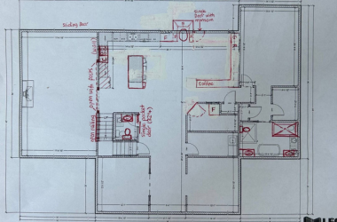 Client markups and notes added to preliminary residential permit drawings to clarify revisions prior to final permit issuance.