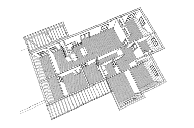 service-1 Permit drawing layout of a basement apartment accessory dwelling unit within an existing residential house, showing room layout and fire separation walls
